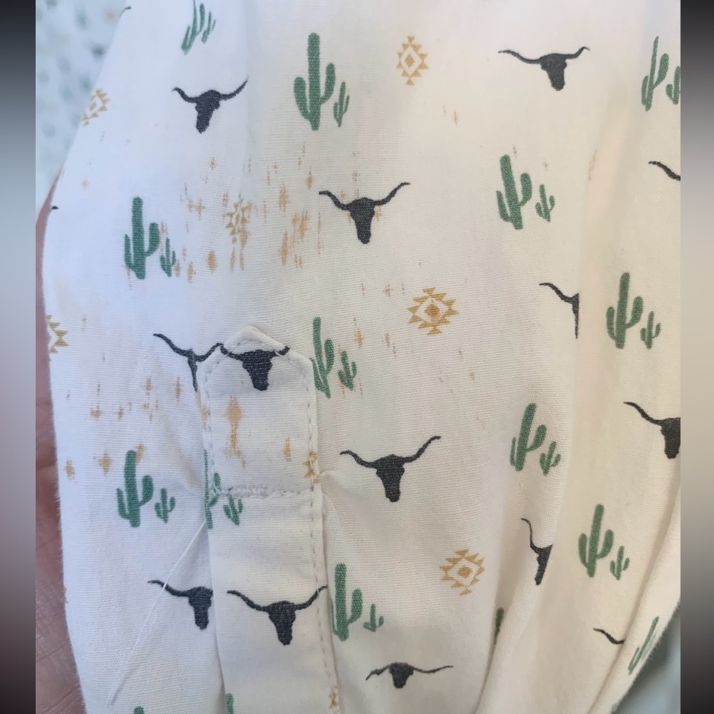 Ariat REAL Button Down Shirt Western Cactus Longhorn Print M Fitted - Picture 6 of 7